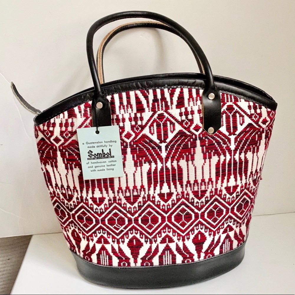 Vintage 70s Handmade Animal Design Leather Bag Red Purse Shoulder Tote - Picture 1 of 9